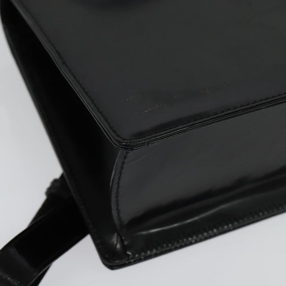 Salvatore Ferragamo Gancini Shoulder Bag Enamel Black Silver Auth 133751