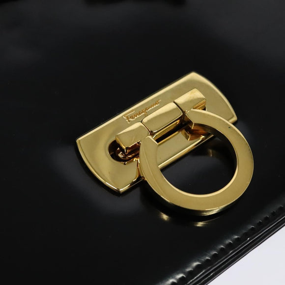 Salvatore Ferragamo Gancini Shoulder Bag Enamel Black Silver Auth 133751