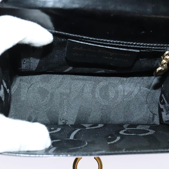 Salvatore Ferragamo Gancini Shoulder Bag Enamel Black Silver Auth 133751