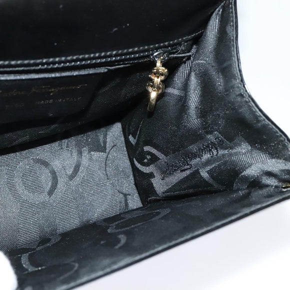Salvatore Ferragamo Gancini Shoulder Bag Enamel Black Silver Auth 133751