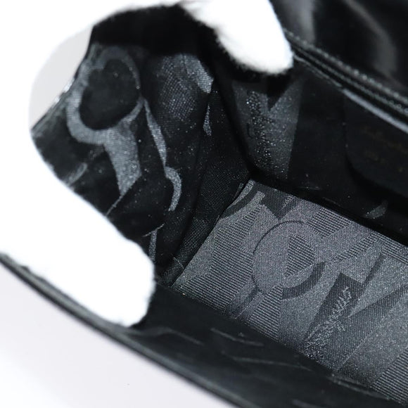 Salvatore Ferragamo Gancini Shoulder Bag Enamel Black Silver Auth 133751