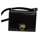 Salvatore Ferragamo Gancini Shoulder Bag Enamel Black Silver Auth 133751-13