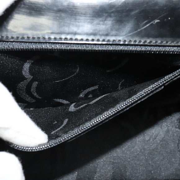 Salvatore Ferragamo Gancini Shoulder Bag Enamel Black Silver Auth 133751