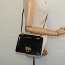 Salvatore Ferragamo Gancini Shoulder Bag Enamel Black Silver Auth 133751-21