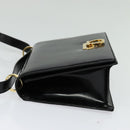 Salvatore Ferragamo Gancini Shoulder Bag Enamel Black Silver Auth 133751-3