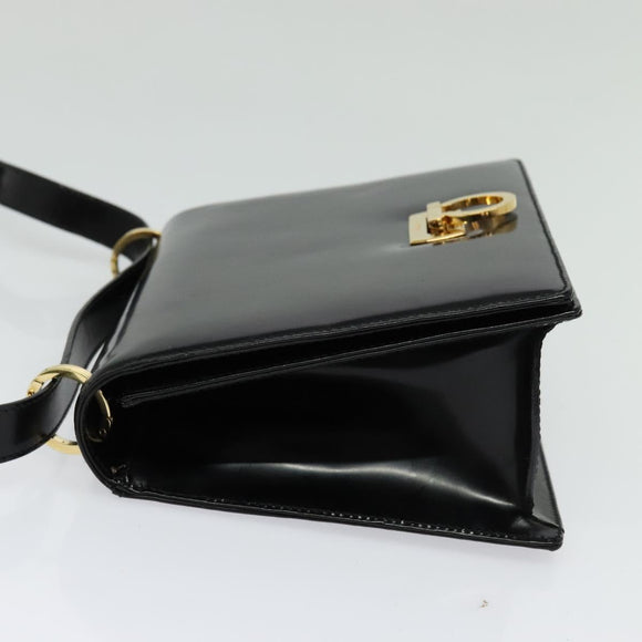 Salvatore Ferragamo Gancini Shoulder Bag Enamel Black Silver Auth 133751