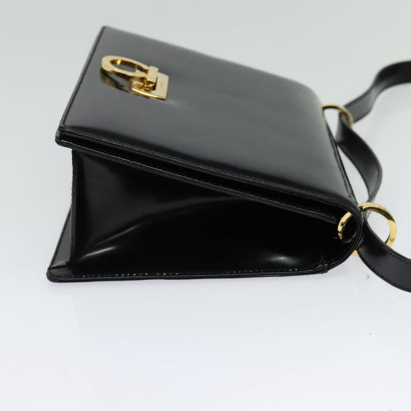 Salvatore Ferragamo Gancini Shoulder Bag Enamel Black Silver Auth 133751