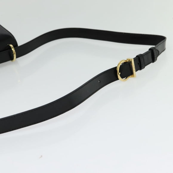 Salvatore Ferragamo Gancini Shoulder Bag Enamel Black Silver Auth 133751