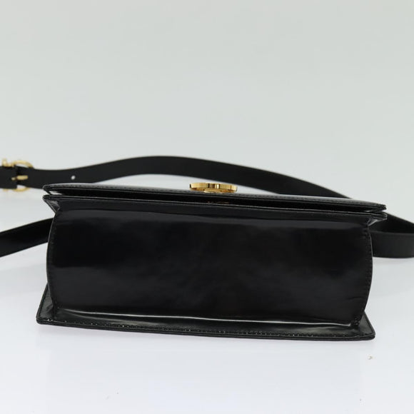Salvatore Ferragamo Gancini Shoulder Bag Enamel Black Silver Auth 133751