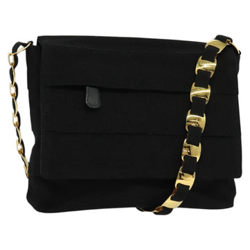Salvatore Ferragamo Chain Vala Shoulder Bag Canvas Black Gold Auth 133753