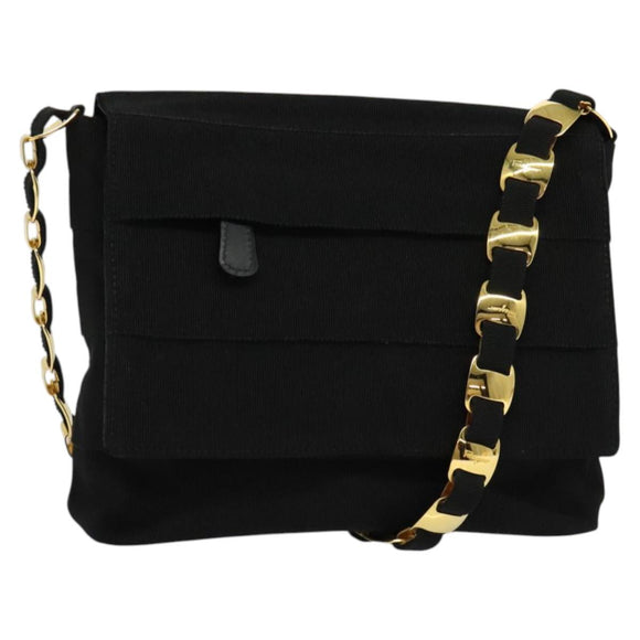 Salvatore Ferragamo Chain Vala Shoulder Bag Canvas Black Gold Auth 133753