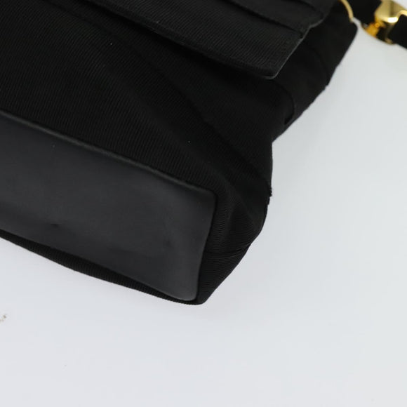 Salvatore Ferragamo Chain Vala Shoulder Bag Canvas Black Gold Auth 133753