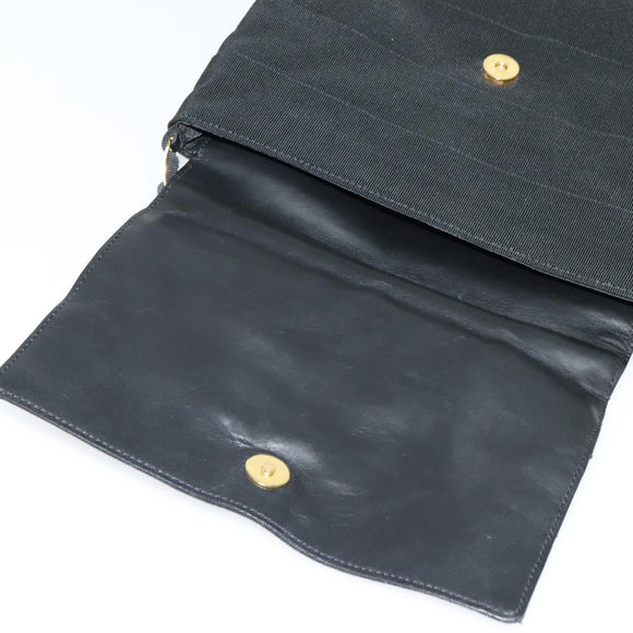 Salvatore Ferragamo Chain Vala Shoulder Bag Canvas Black Gold Auth 133753