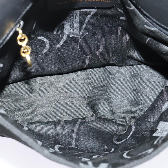 Salvatore Ferragamo Chain Vala Shoulder Bag Canvas Black Gold Auth 133753