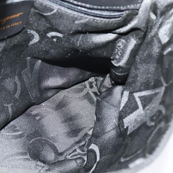 Salvatore Ferragamo Chain Vala Shoulder Bag Canvas Black Gold Auth 133753