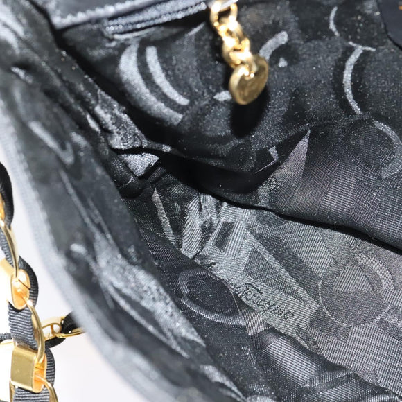 Salvatore Ferragamo Chain Vala Shoulder Bag Canvas Black Gold Auth 133753