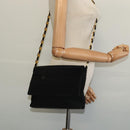 Salvatore Ferragamo Chain Vala Shoulder Bag Canvas Black Gold Auth 133753-20