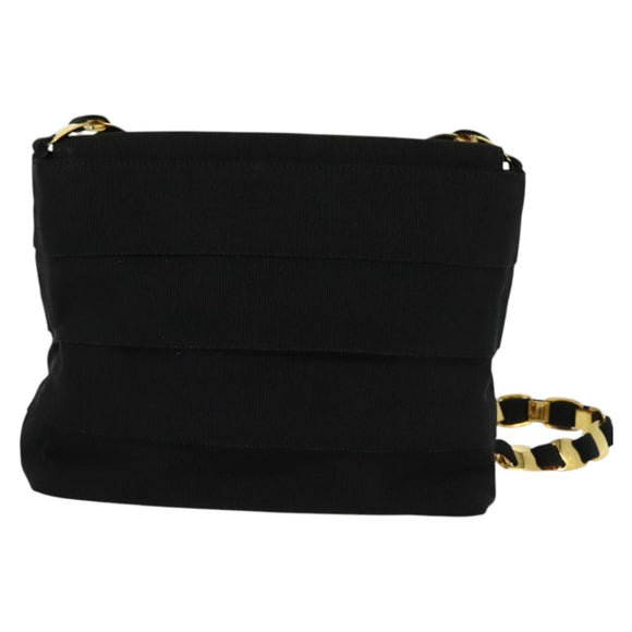 Salvatore Ferragamo Chain Vala Shoulder Bag Canvas Black Gold Auth 133753