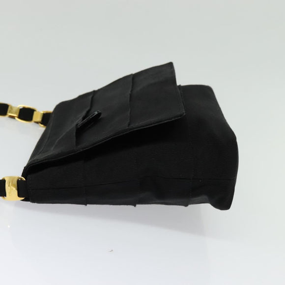 Salvatore Ferragamo Chain Vala Shoulder Bag Canvas Black Gold Auth 133753