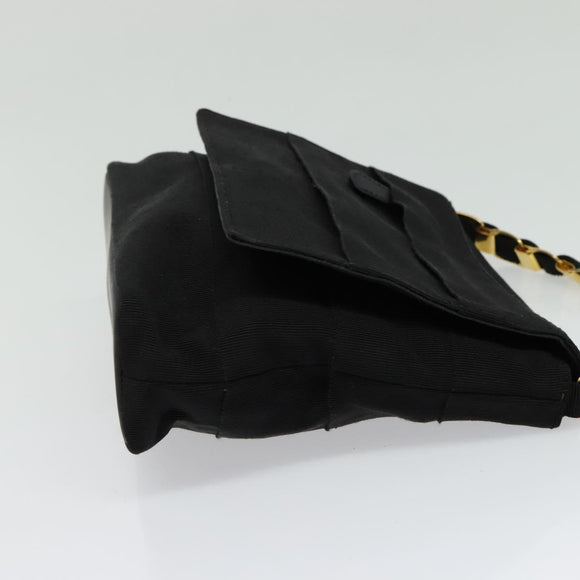 Salvatore Ferragamo Chain Vala Shoulder Bag Canvas Black Gold Auth 133753