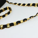 Salvatore Ferragamo Chain Vala Shoulder Bag Canvas Black Gold Auth 133753-7