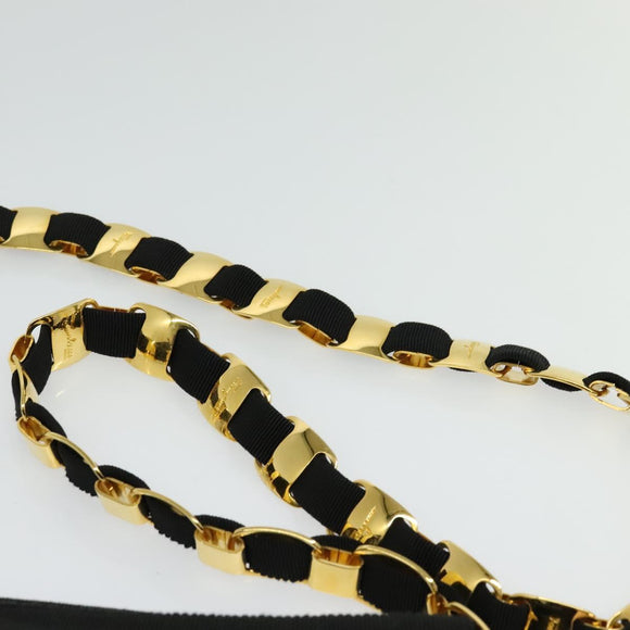 Salvatore Ferragamo Chain Vala Shoulder Bag Canvas Black Gold Auth 133753