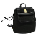 Salvatore Ferragamo Vala Vala Backpack Suede Black Gold Auth 133755-1