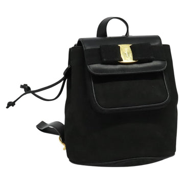 Salvatore Ferragamo Vala Vala Backpack Suede Black Gold Auth 133755