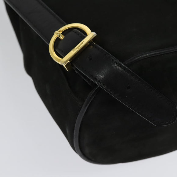 Salvatore Ferragamo Vala Vala Backpack Suede Black Gold Auth 133755