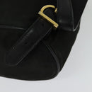 Salvatore Ferragamo Vala Vala Backpack Suede Black Gold Auth 133755-17