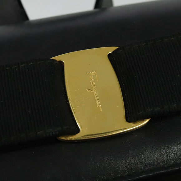 Salvatore Ferragamo Vala Vala Backpack Suede Black Gold Auth 133755