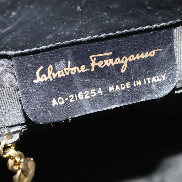 Salvatore Ferragamo Vala Vala Backpack Suede Black Gold Auth 133755