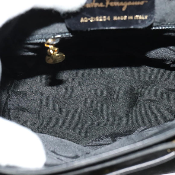 Salvatore Ferragamo Vala Vala Backpack Suede Black Gold Auth 133755