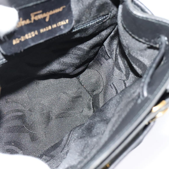 Salvatore Ferragamo Vala Vala Backpack Suede Black Gold Auth 133755