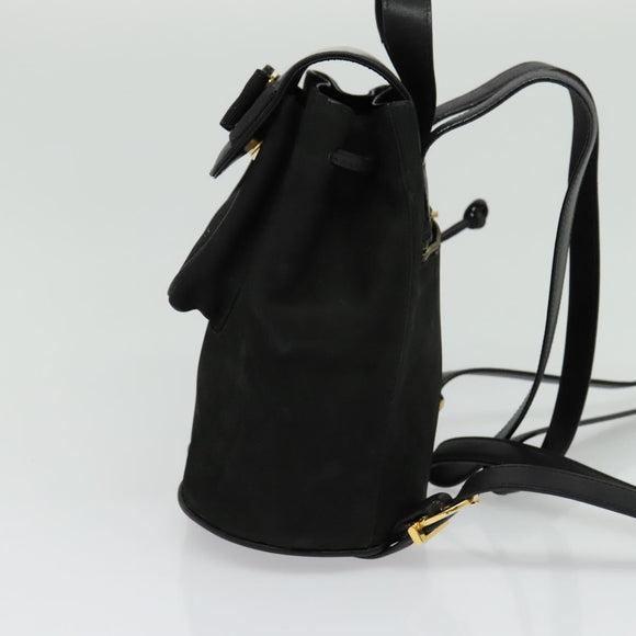 Salvatore Ferragamo Vala Vala Backpack Suede Black Gold Auth 133755