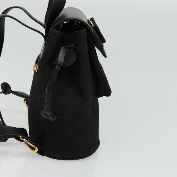 Salvatore Ferragamo Vala Vala Backpack Suede Black Gold Auth 133755