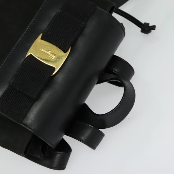 Salvatore Ferragamo Vala Vala Backpack Suede Black Gold Auth 133755