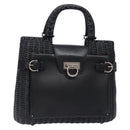 Salvatore Ferragamo Gancini Hand Bag Leather Wicker Black Silver Auth 133756-1