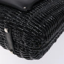 Salvatore Ferragamo Gancini Hand Bag Leather Wicker Black Silver Auth 133756-9