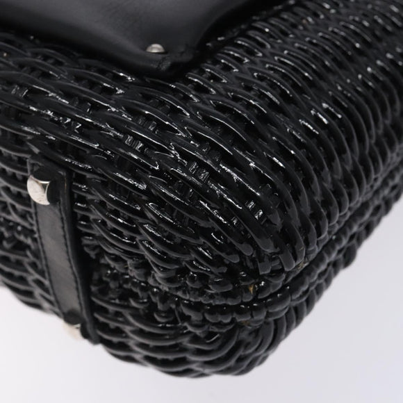 Salvatore Ferragamo Gancini Hand Bag Leather Wicker Black Silver Auth 133756