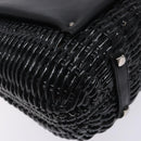 Salvatore Ferragamo Gancini Hand Bag Leather Wicker Black Silver Auth 133756-14