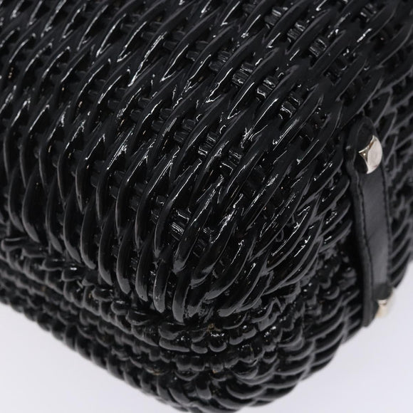 Salvatore Ferragamo Gancini Hand Bag Leather Wicker Black Silver Auth 133756