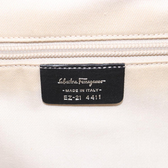 Salvatore Ferragamo Gancini Hand Bag Leather Wicker Black Silver Auth 133756