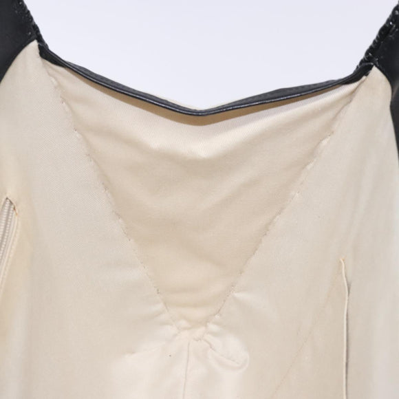 Salvatore Ferragamo Gancini Hand Bag Leather Wicker Black Silver Auth 133756