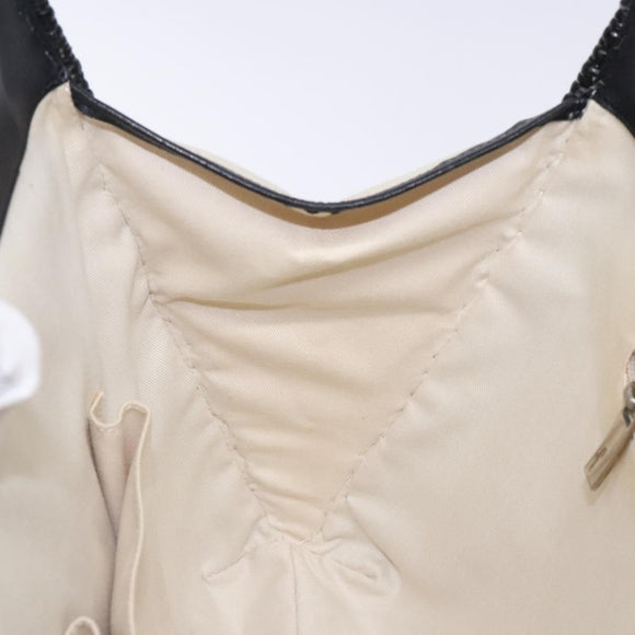 Salvatore Ferragamo Gancini Hand Bag Leather Wicker Black Silver Auth 133756