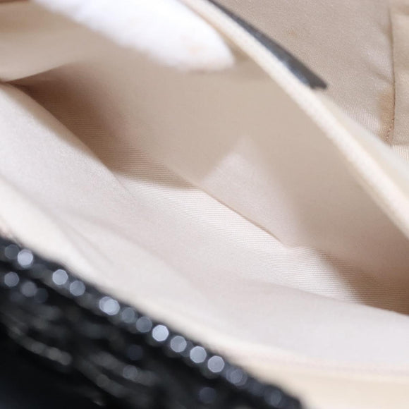 Salvatore Ferragamo Gancini Hand Bag Leather Wicker Black Silver Auth 133756