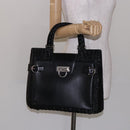 Salvatore Ferragamo Gancini Hand Bag Leather Wicker Black Silver Auth 133756-23
