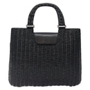 Salvatore Ferragamo Gancini Hand Bag Leather Wicker Black Silver Auth 133756-2