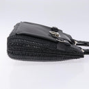 Salvatore Ferragamo Gancini Hand Bag Leather Wicker Black Silver Auth 133756-3