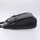 Salvatore Ferragamo Gancini Hand Bag Leather Wicker Black Silver Auth 133756-4